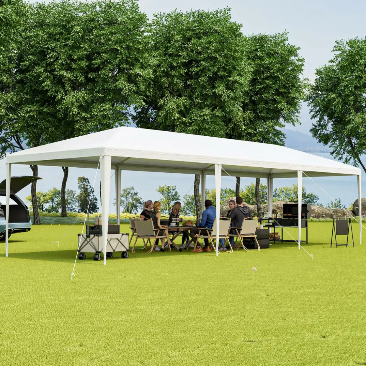 Tangkula 10x30 Ft Heavy Duty Party Tent, Large White Event Tent with 6 Sidewalls & 2 Zippered Door