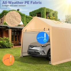 Tangkula 9x17 Ft Heavy Duty Carport, Portable Garage with Roll-up Front Door