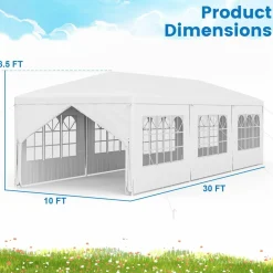 Tangkula 10x30 Ft Heavy Duty Party Tent, Large White Event Tent with 6 Sidewalls & 2 Zippered Door