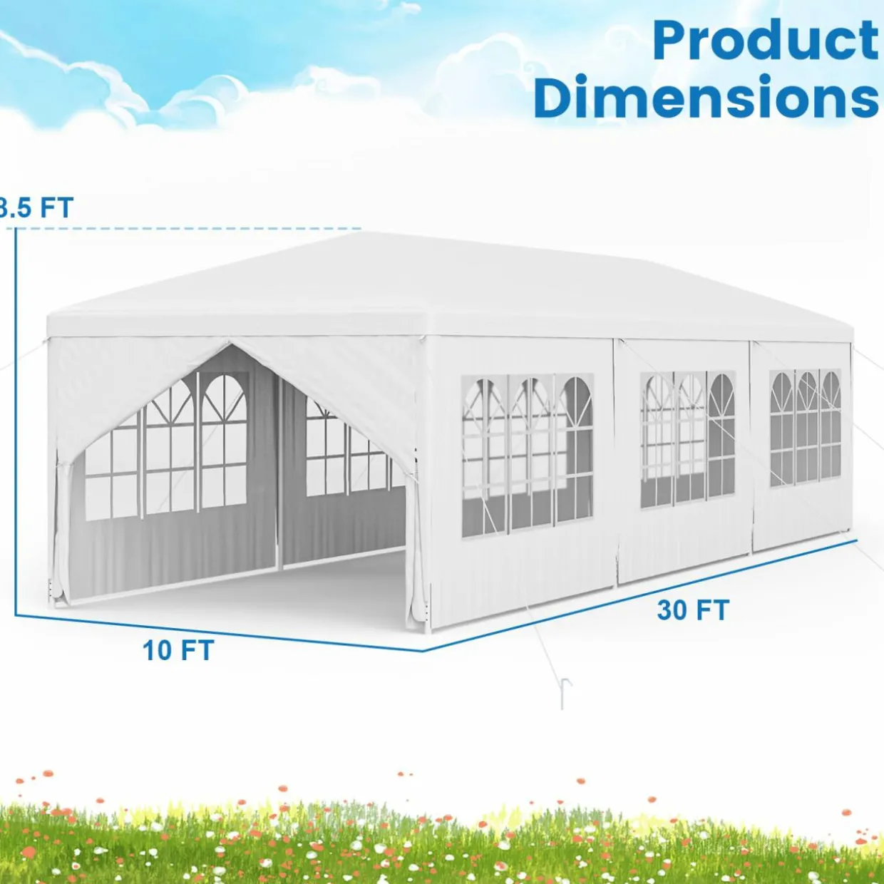 Tangkula 10x30 Ft Heavy Duty Party Tent, Large White Event Tent with 6 Sidewalls & 2 Zippered Door