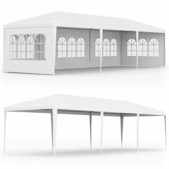 Tangkula 10x30 Ft Heavy Duty Party Tent, Large White Event Tent with 6 Sidewalls & 2 Zippered Door