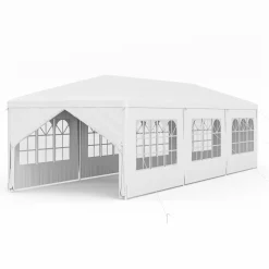 Tangkula 10x30 Ft Heavy Duty Party Tent, Large White Event Tent with 6 Sidewalls & 2 Zippered Door