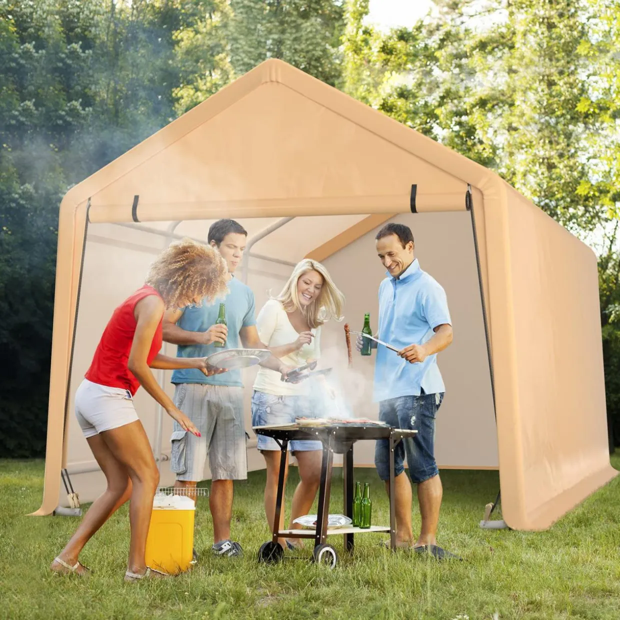 Tangkula 9x17 Ft Heavy Duty Carport, Portable Garage with Roll-up Front Door