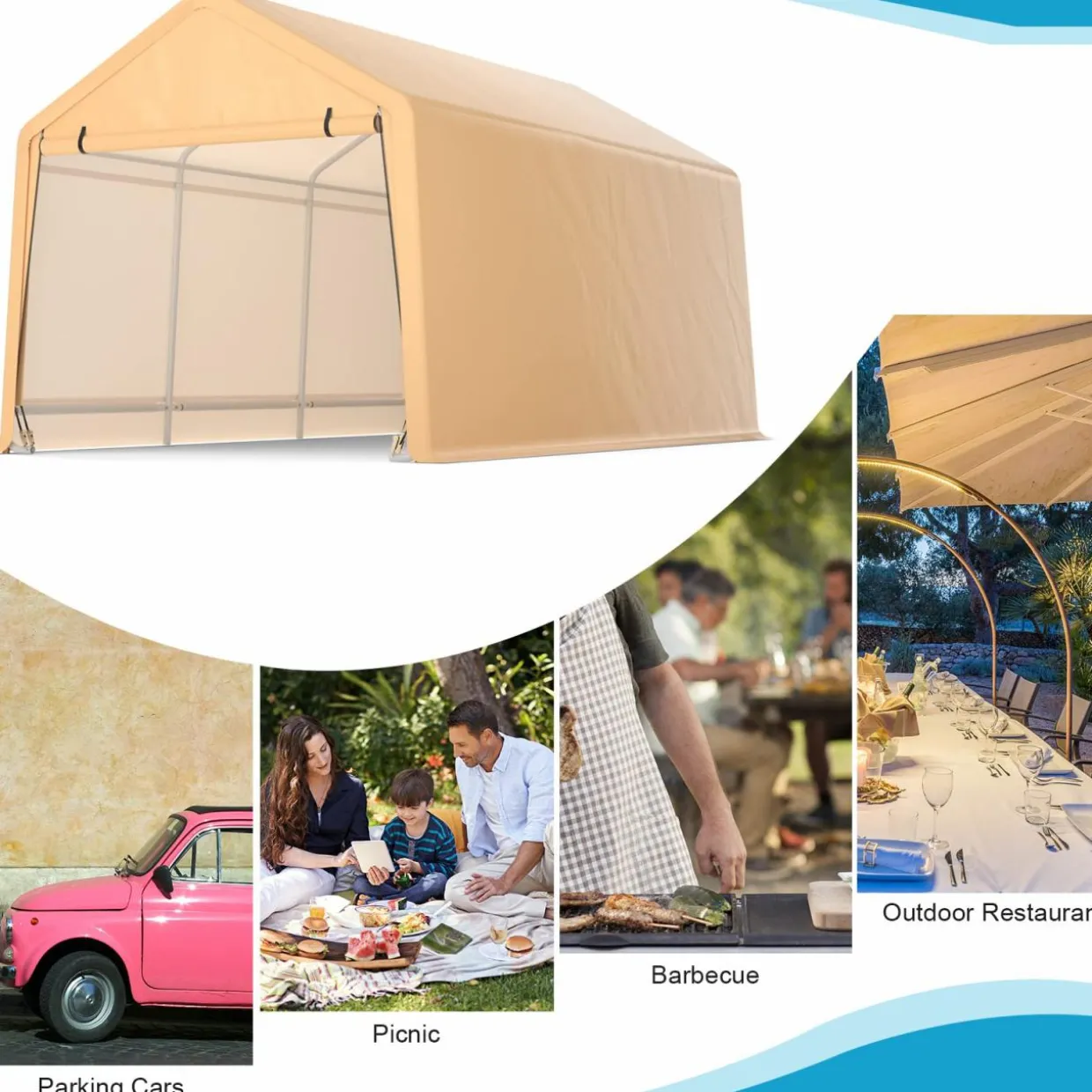 Tangkula 9x17 Ft Heavy Duty Carport, Portable Garage with Roll-up Front Door