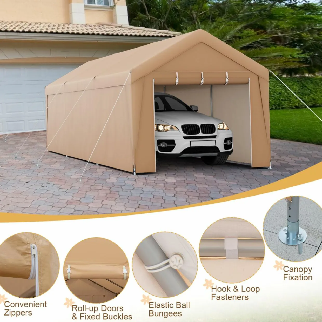 Tangkula 10x20 Ft Heavy-Duty Carport, Portable Garage Tent with Galvanized Steel Frame