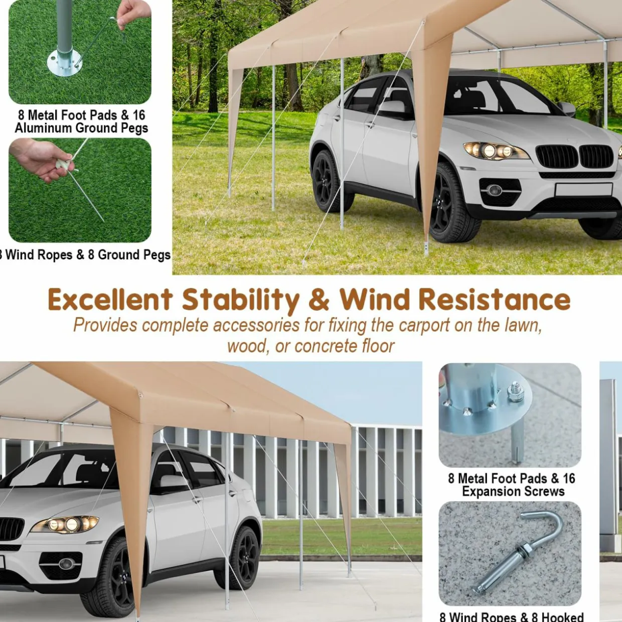 Tangkula 10x20 Ft Heavy-Duty Carport, Portable Garage Tent with Galvanized Steel Frame