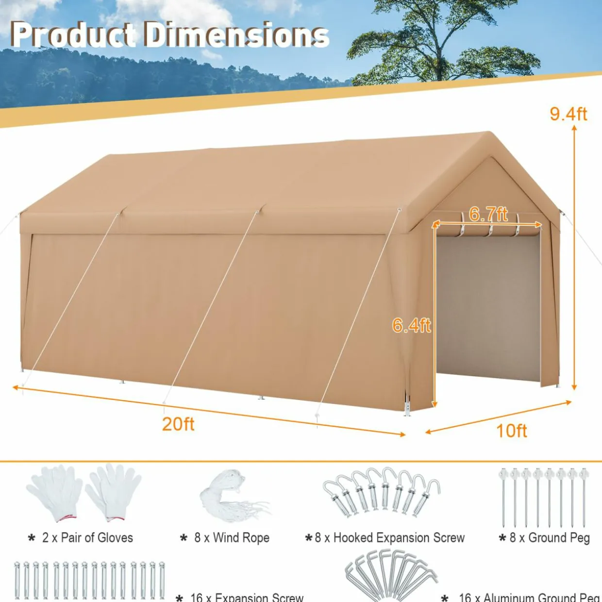 Tangkula 10x20 Ft Heavy-Duty Carport, Portable Garage Tent with Galvanized Steel Frame