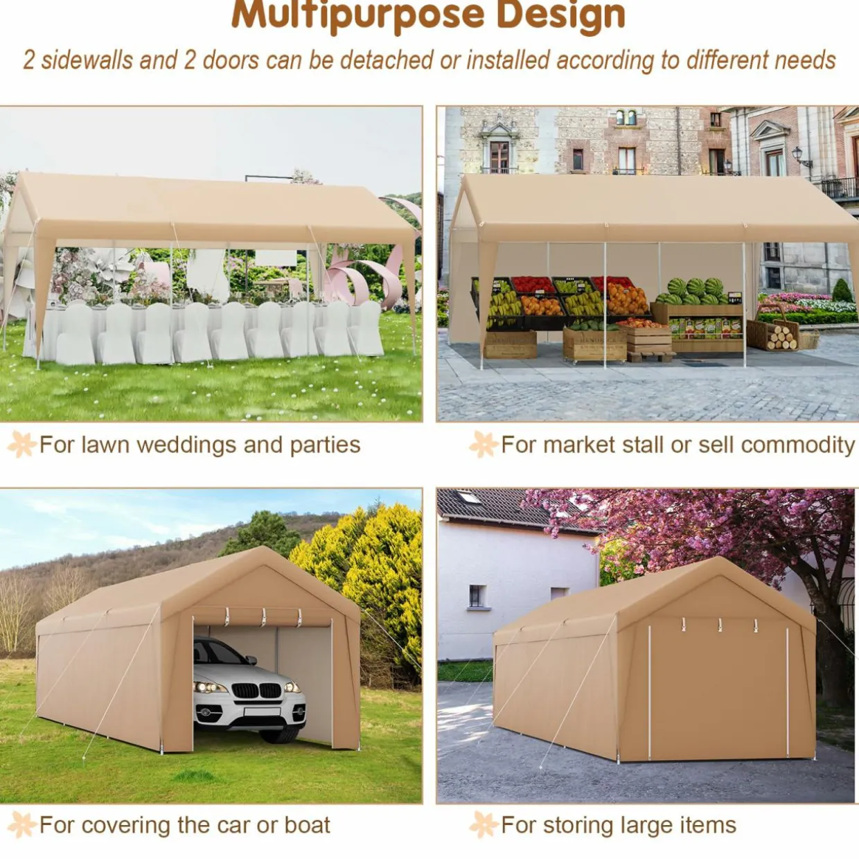 Tangkula 10x20 Ft Heavy-Duty Carport, Portable Garage Tent with Galvanized Steel Frame