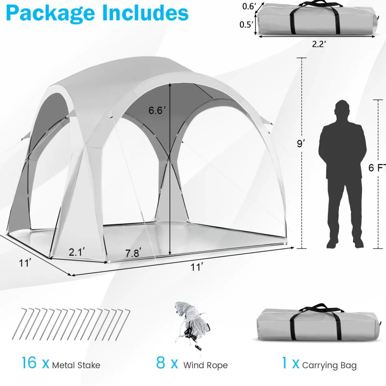 Tangkula 11x11 Ft Outdoor Canopy Tent, Portable Beach Shelter with Carry Bag