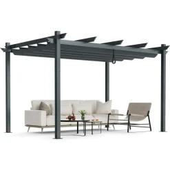 Tangkula 10x13 Ft Pergola, Heavy-Duty Aluminum Outdoor Pergola with Retractable Sun Shade Canopy