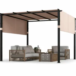 Tangkula 10x10 Ft Pergola, Patio Pergola with 2-Piece Retractable Sun Shade Canopy