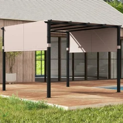 Tangkula 10x10 Ft Pergola, Patio Pergola with 2-Piece Retractable Sun Shade Canopy