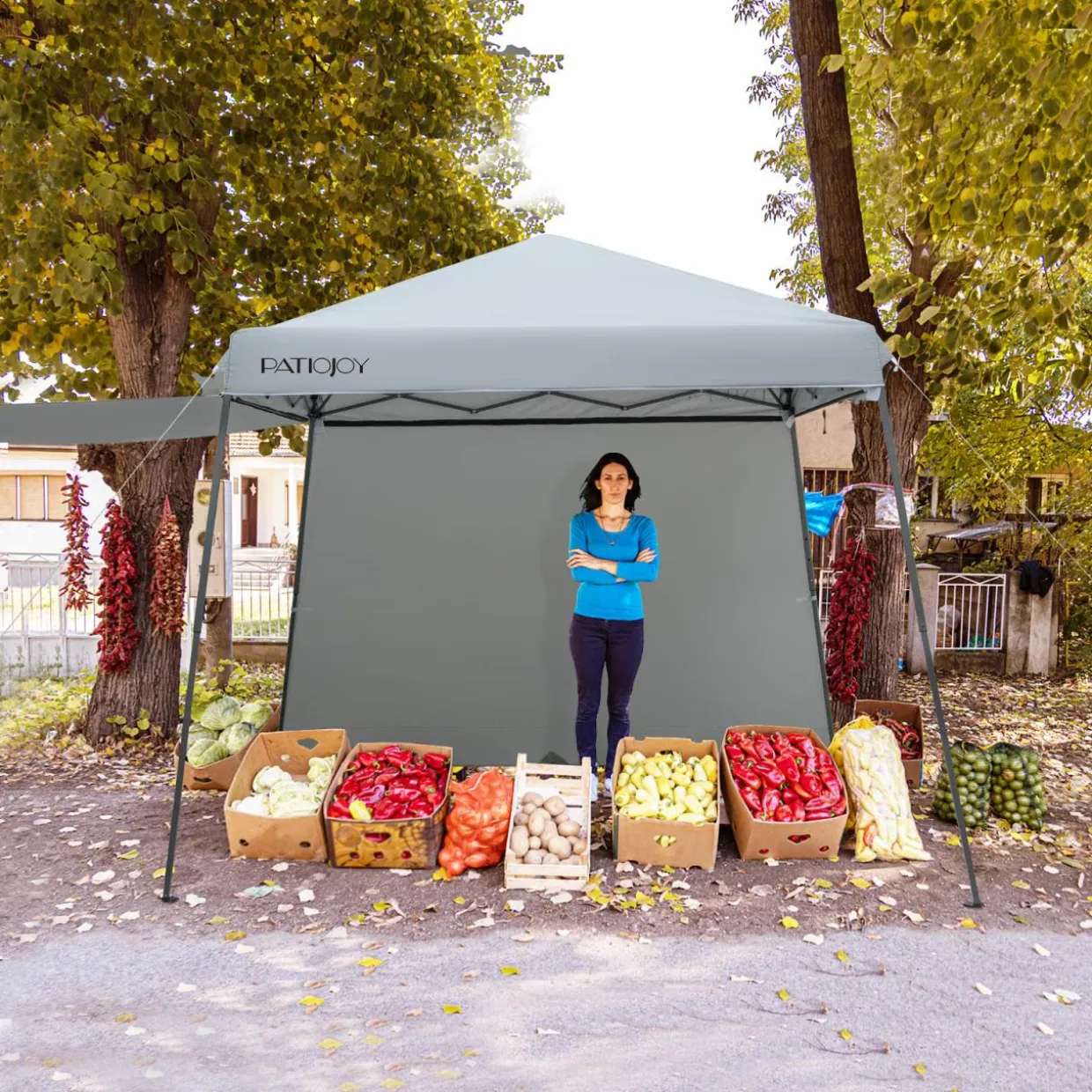 Tangkula 10x10 ft Pop Up Canopy with Dual Awnings, Outdoor Canopy Tent with Center Lock