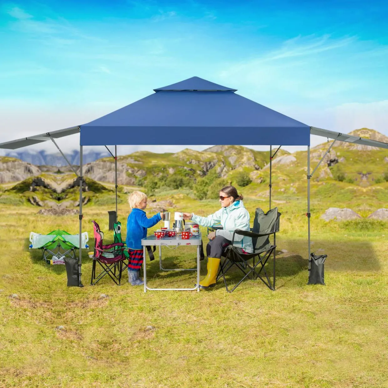 Tangkula 10x17.6 Ft Pop Up Canopy with Adjustable Dual Awnings, Easy Setup Instant Tent for Patio, Market, Picnic