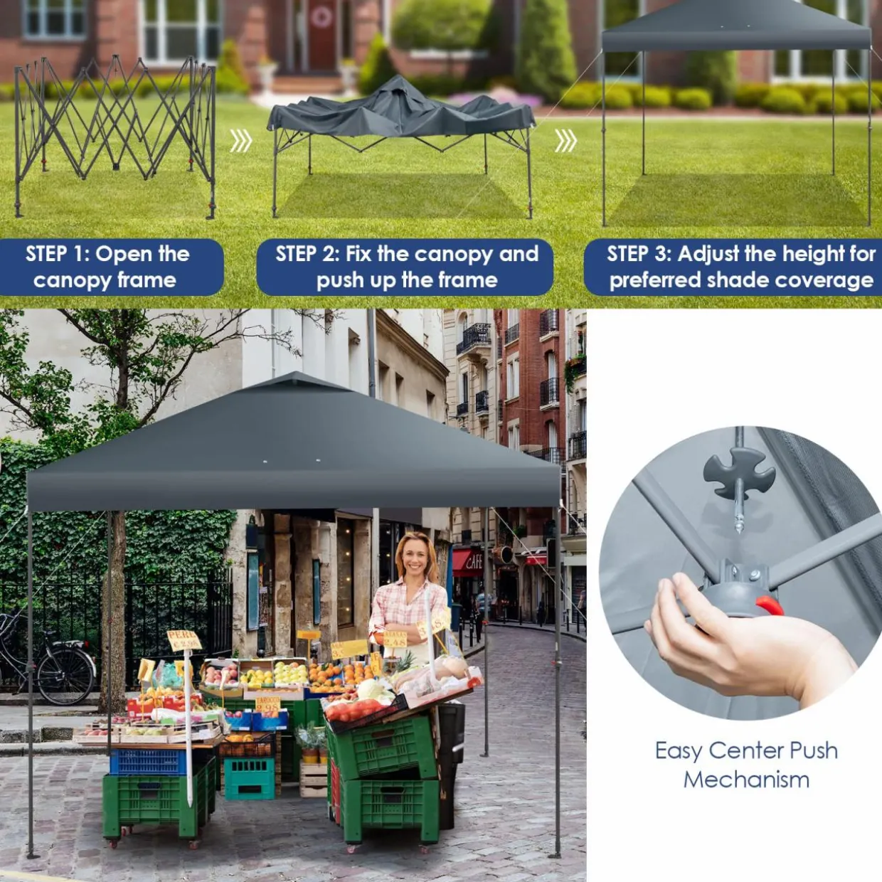 Tangkula 10x10 Ft Pop Up Canopy, 1 Person Set-up Instant Tent with Center Lock