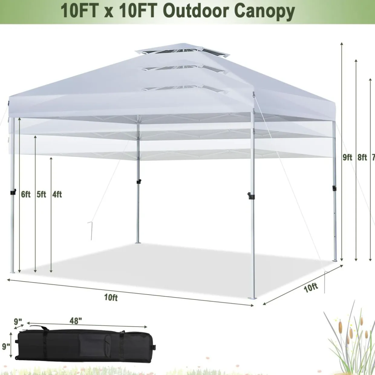 Tangkula 10x10 Ft Pop Up Canopy, Easy Set-up Outdoor Canopy with Center Lock