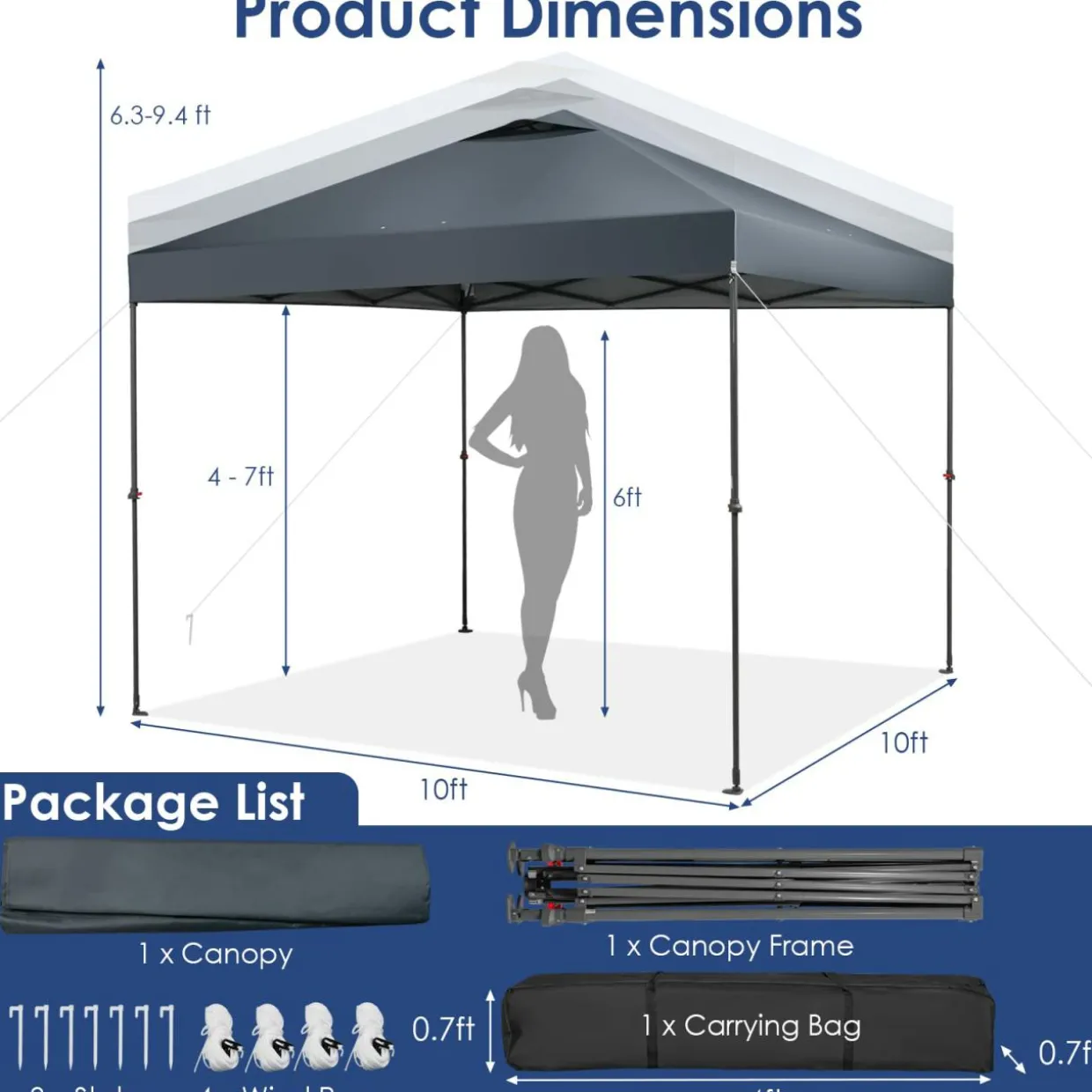 Tangkula 10x10 Ft Pop Up Canopy, 1 Person Set-up Instant Tent with Center Lock
