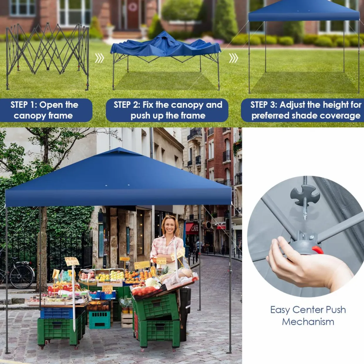 Tangkula 10x10 Ft Pop Up Canopy, 1 Person Set-up Instant Tent with Center Lock