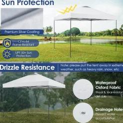 Tangkula 10x10 Ft Pop Up Canopy, 1 Person Set-up Instant Tent with Center Lock