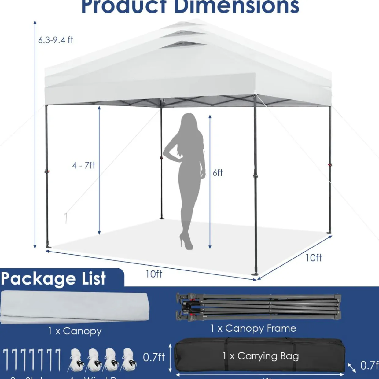 Tangkula 10x10 Ft Pop Up Canopy, 1 Person Set-up Instant Tent with Center Lock