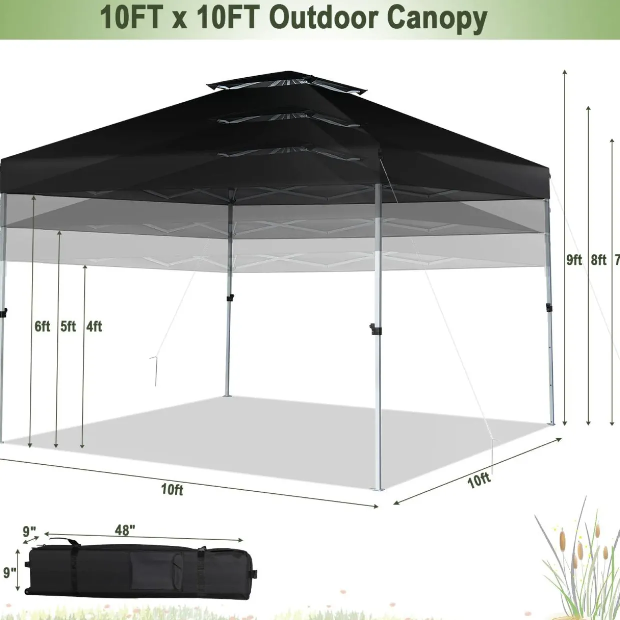 Tangkula 10x10 Ft Pop Up Canopy, Easy Set-up Outdoor Canopy with Center Lock
