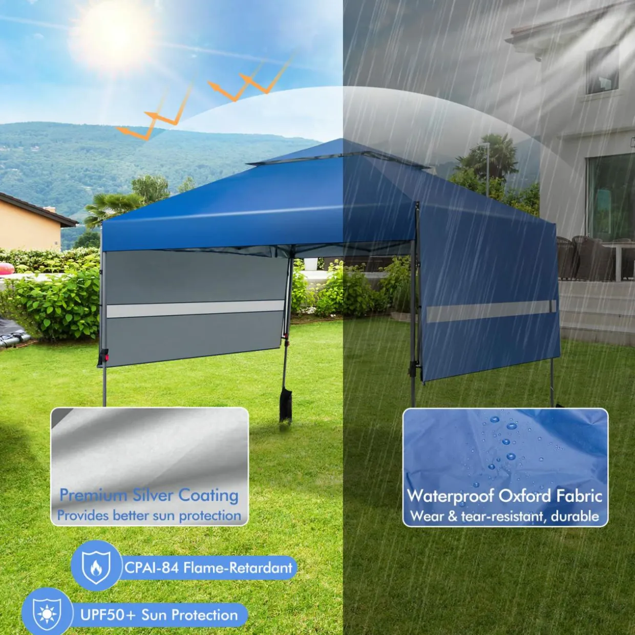 Tangkula 10x17.6 Ft Pop Up Canopy with Adjustable Dual Awnings, Easy Setup Instant Tent for Patio, Market, Picnic