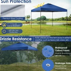 Tangkula 10x10 Ft Pop Up Canopy, 1 Person Set-up Instant Tent with Center Lock