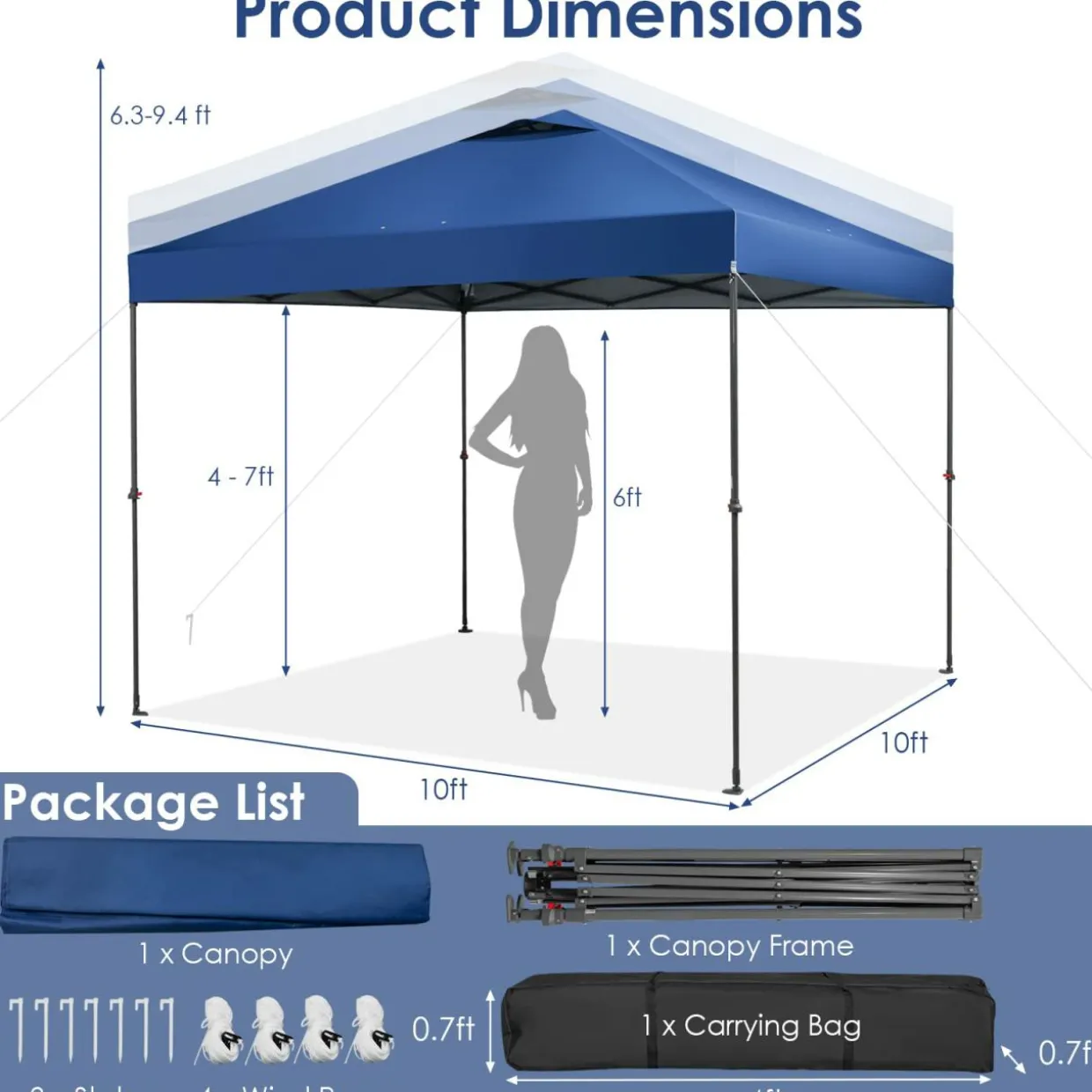 Tangkula 10x10 Ft Pop Up Canopy, 1 Person Set-up Instant Tent with Center Lock