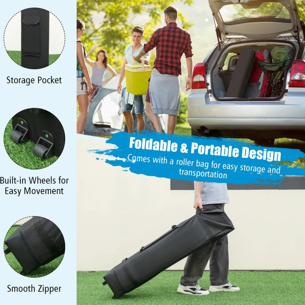 Tangkula 10x10 ft Pop Up Canopy with Dual Awnings, Outdoor Canopy Tent with Center Lock