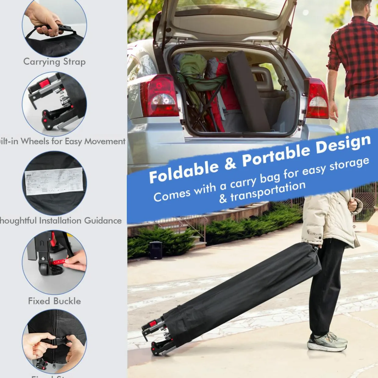 Tangkula 10x17.6 Ft Pop Up Canopy with Adjustable Dual Awnings, Easy Setup Instant Tent for Patio, Market, Picnic