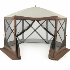 Tangkula 11.5x11.5 Ft Pop Up Gazebo with Netting, Portable Screen Tent with 6 Sided Mesh Walls