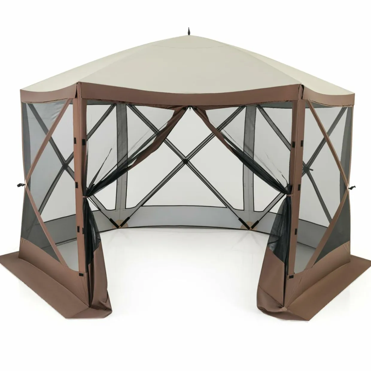 Tangkula 11.5x11.5 Ft Pop Up Gazebo with Netting, Portable Screen Tent with 6 Sided Mesh Walls