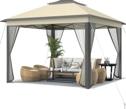 Tangkula 11x11 Ft Pop up Gazebo, 2-Tier Patio Gazebo with Netting, Carry Bag