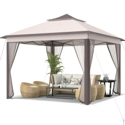 Tangkula 11x11 Ft Pop up Gazebo, 2-Tier Patio Gazebo with Netting, Carry Bag