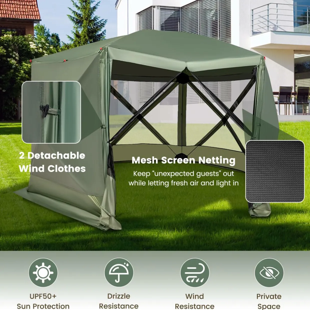 Tangkula 11.5x11.5 Ft Pop Up Gazebo with Netting, Portable Screen Tent with 6 Sided Mesh Walls
