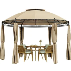 Tangkula 11.5x11.5 ft Round Patio Gazebo, 2-Tier Dome Gazebo with Removable Side Curtains