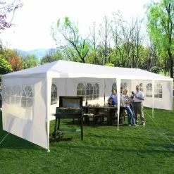 Tangkula 10'x30' Outdoor Canopy Tent Heavy Duty Party Wedding Event Tent Sturdy Steel Frame with 5 Removable Sidewalls Waterproof