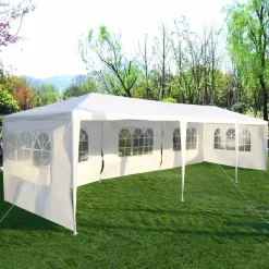 Tangkula 10'x30' Outdoor Canopy Tent Heavy Duty Party Wedding Event Tent Sturdy Steel Frame with 5 Removable Sidewalls Waterproof