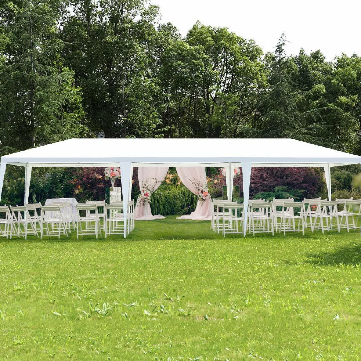 Tangkula 10'x30' Outdoor Canopy Tent Heavy Duty Party Wedding Event Tent Sturdy Steel Frame with 5 Removable Sidewalls Waterproof