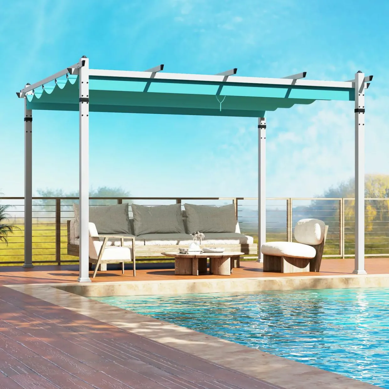 Tangkula 10x12Ft Aluminum Pergola, Patio Pergola with Retractable Sun Shade Canopy, Extra Large Patio Shelter Pavilion
