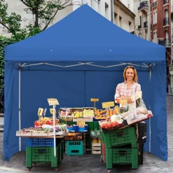 Tangkula 10x10ft Ez Pop up Canopy Tent, Commercial Instant Canopy with 8 Removable Zippered Sidewalls & Extended Awning