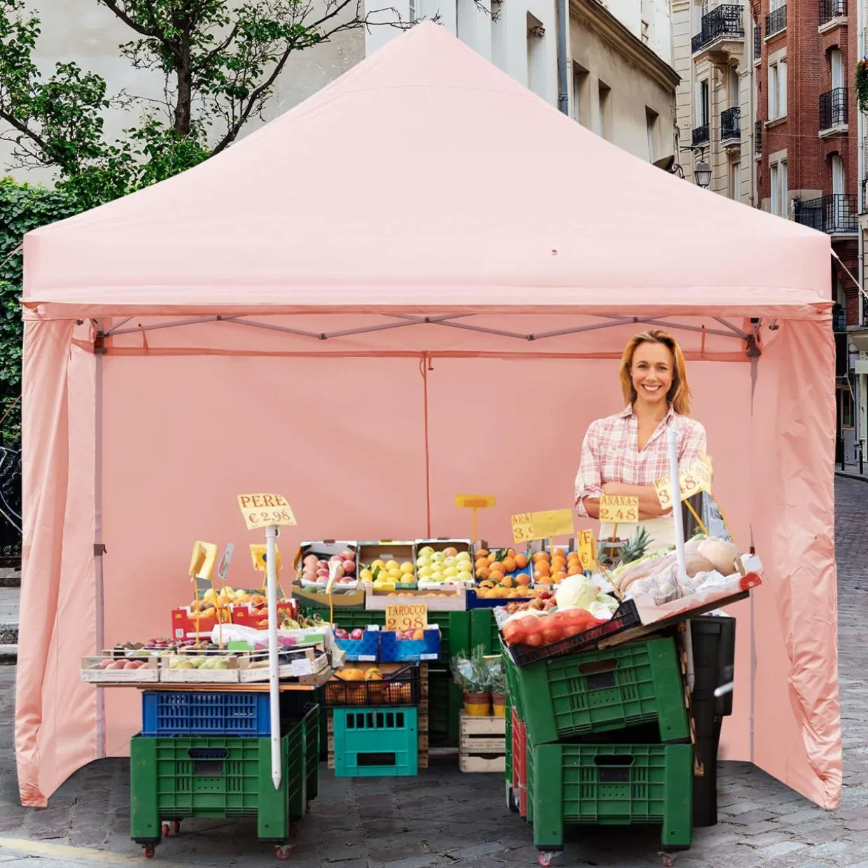 Tangkula 10x10ft Ez Pop up Canopy Tent, Commercial Instant Canopy with 8 Removable Zippered Sidewalls & Extended Awning