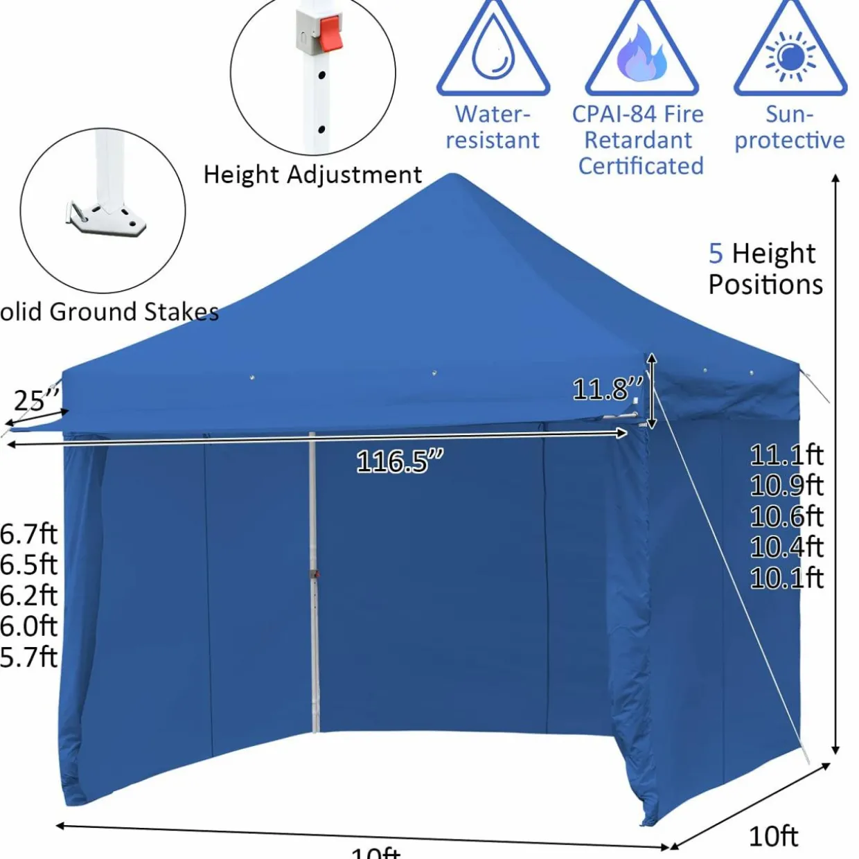 Tangkula 10x10ft Ez Pop up Canopy Tent, Commercial Instant Canopy with 8 Removable Zippered Sidewalls & Extended Awning