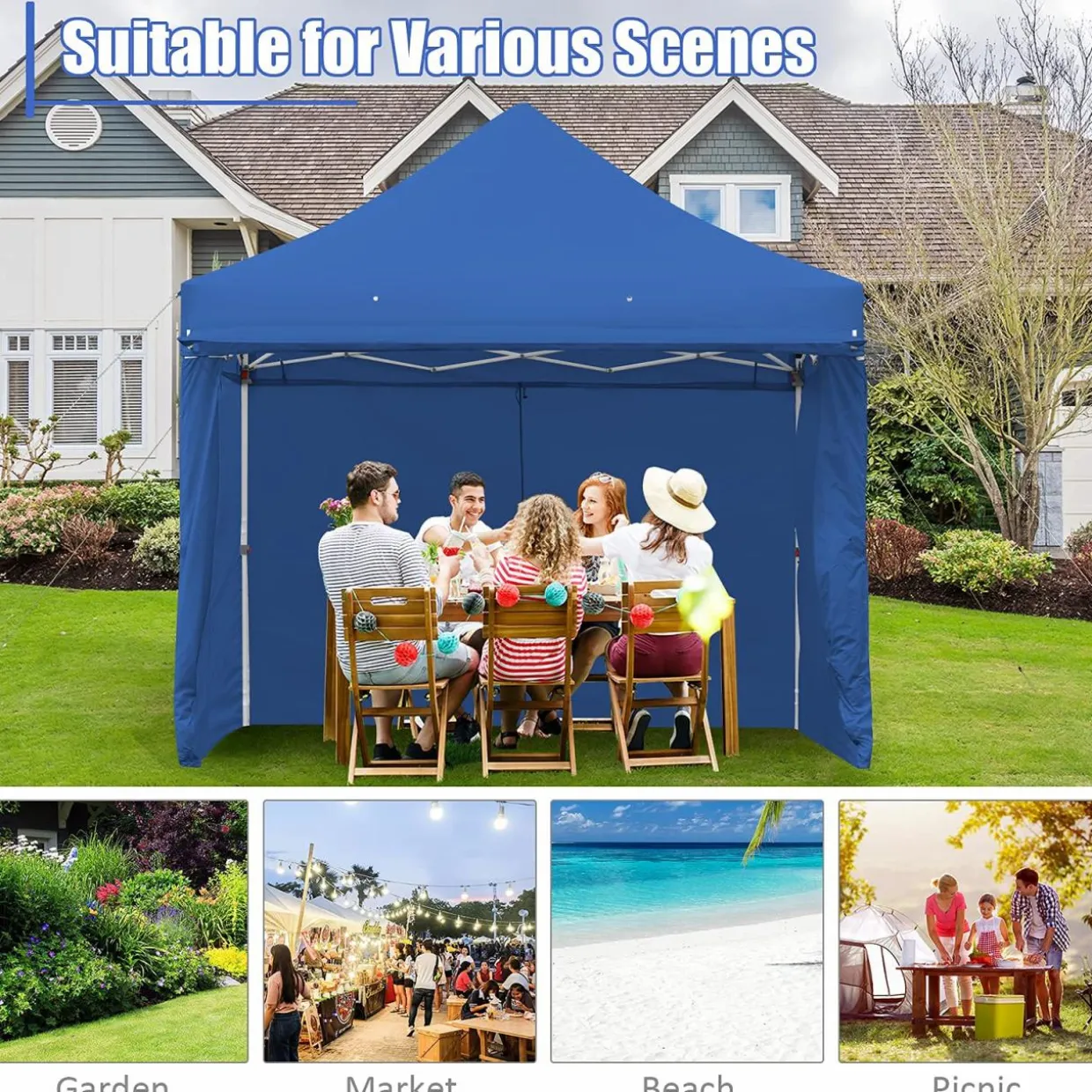 Tangkula 10x10ft Ez Pop up Canopy Tent, Commercial Instant Canopy with 8 Removable Zippered Sidewalls & Extended Awning