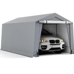 Tangkula 10x16Ft Heavy-Duty Carport, Outdoor Portable Garage with Reinforced Triangular Beams, Galvanized Steel Frame