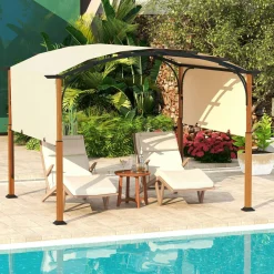 Tangkula 10x12Ft Pergola, Arched Patio Pergola with Retractable Sun Shade Canopy