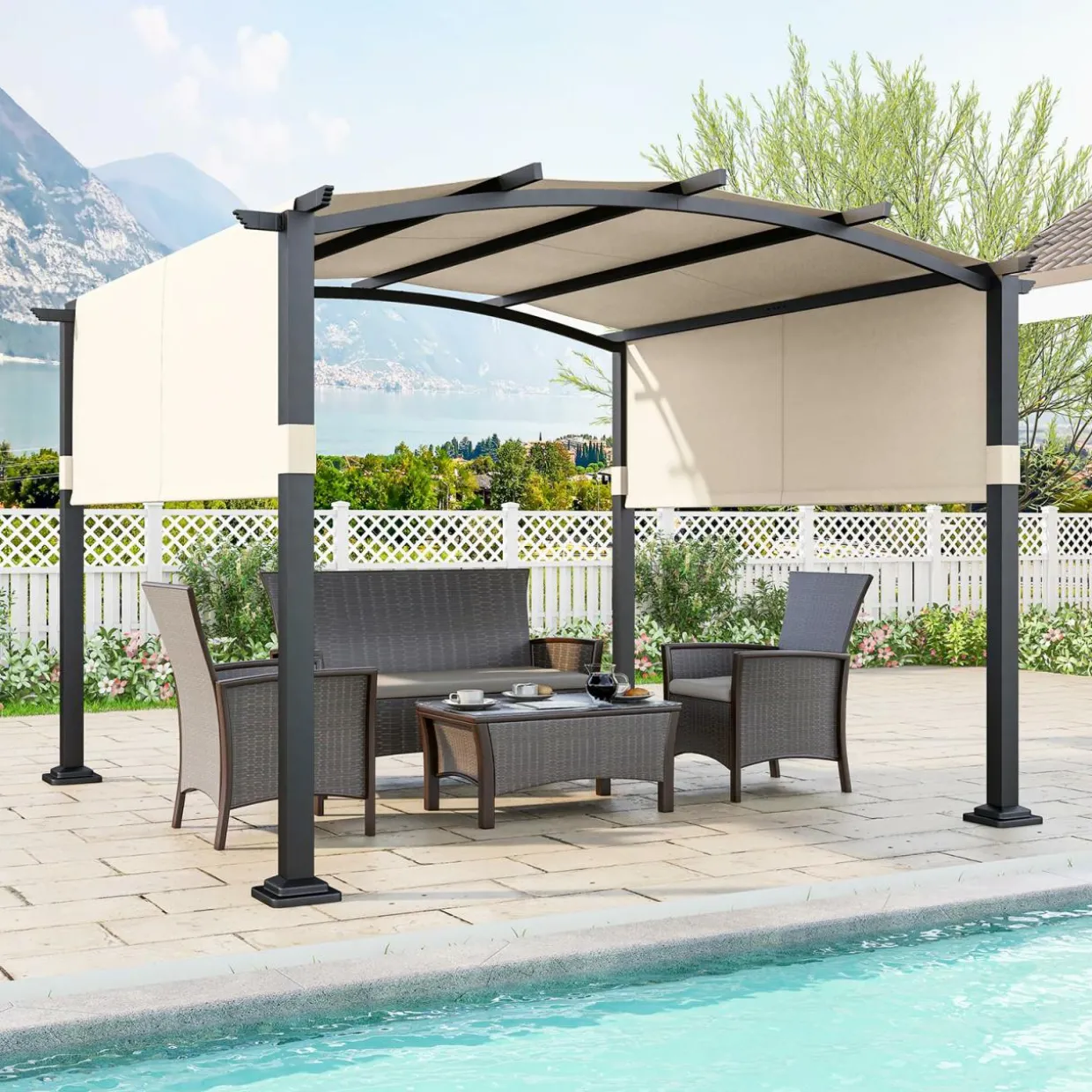 Tangkula 10x10Ft Pergola, Patio Pergola with Retractable Sun Shade Canopy, Extra Large Patio Shelter Pavilion