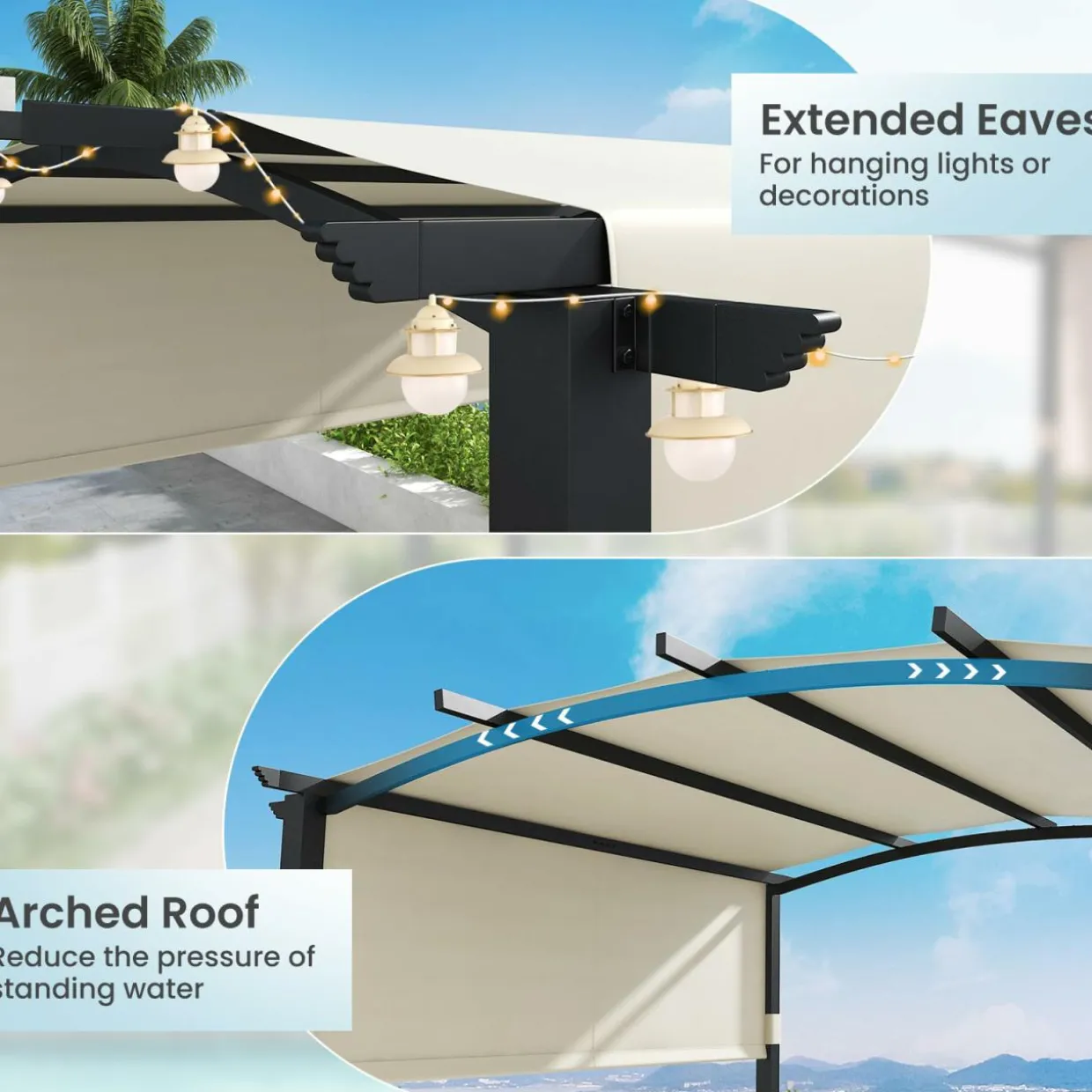 Tangkula 10x10Ft Pergola, Patio Pergola with Retractable Sun Shade Canopy, Extra Large Patio Shelter Pavilion