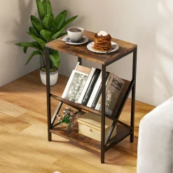 3-Tier Accent End Table with Book Record Shelve