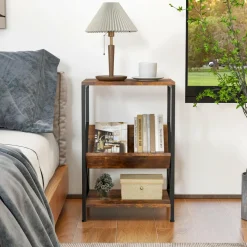3-Tier Accent End Table with Book Record Shelve